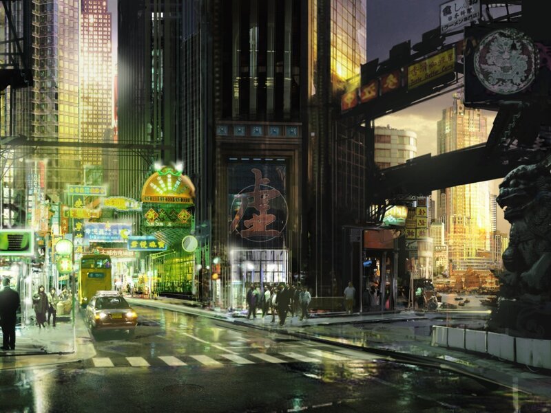 neon-lit city street at night
