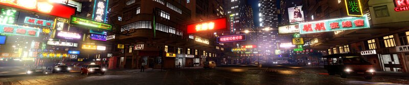 neon-lit city street at night