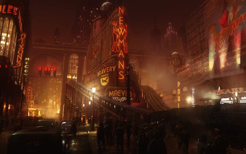 neon-lit city street at night