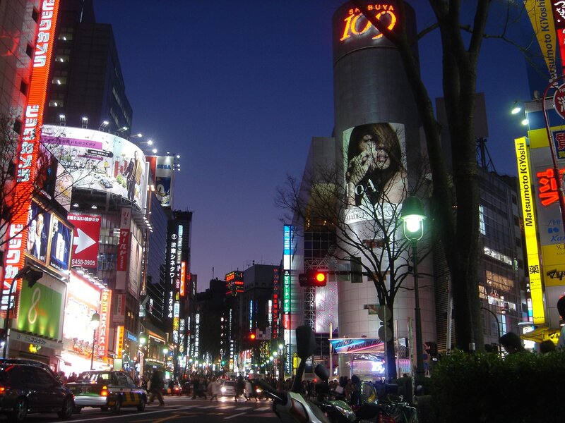 Neon-lit City Street — Blue, Urban