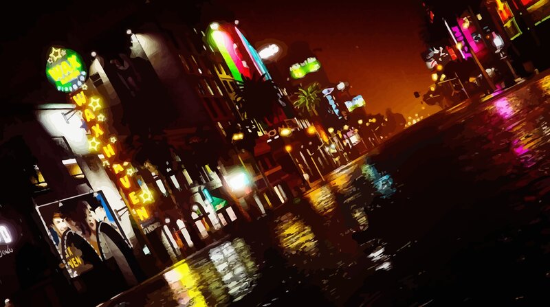 Neon-lit City Street — Orange