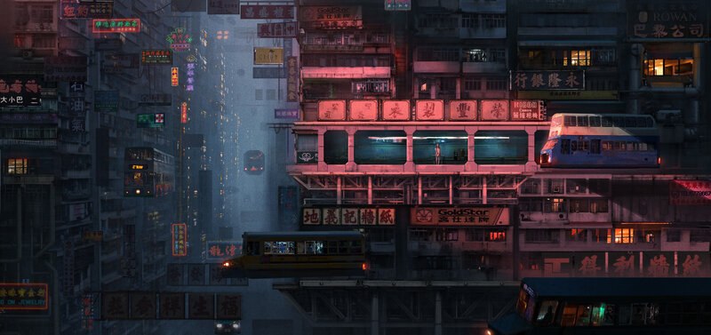 Neon-lit City Street — Pink, Dramatic