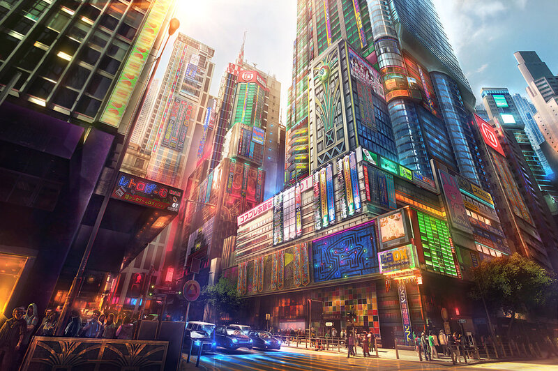 Neon-lit City Street