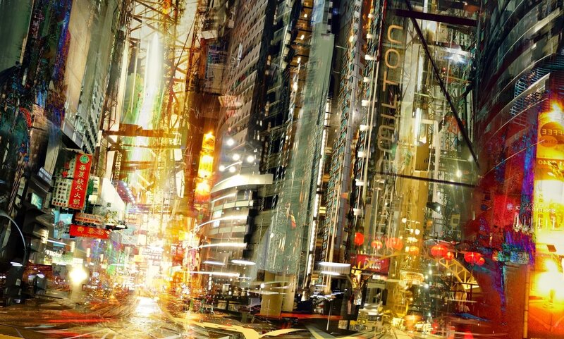 Neon-lit City Street — Yellow