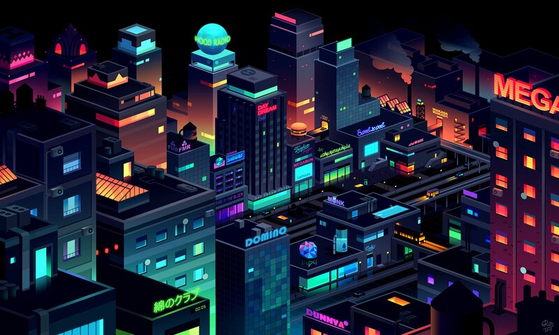 Neon-lit Cityscape — Black