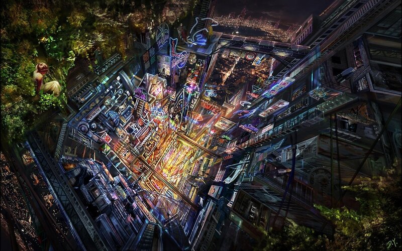 Neon-lit Cityscape — Blue