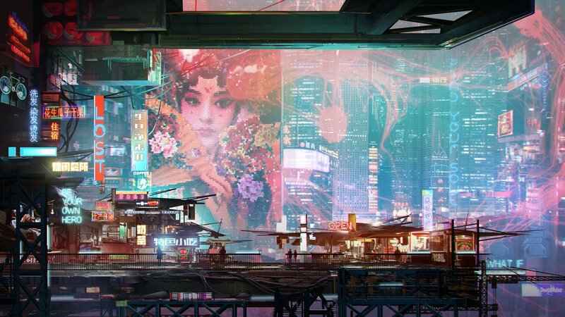 Neon-lit Cityscape — Cyan