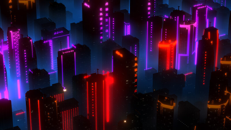 Neon-lit Cityscape — Purple, Dystopian