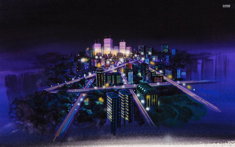 Neon-lit Cityscape — Purple