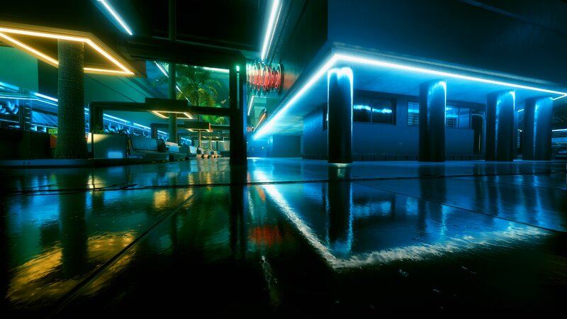 Neon-lit Corridor at Night