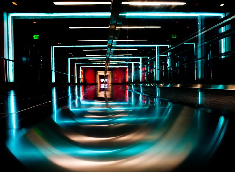 Neon-lit Corridor — Blue