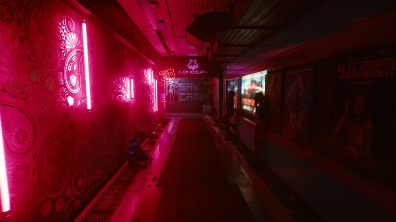 Neon-lit Corridor — Red