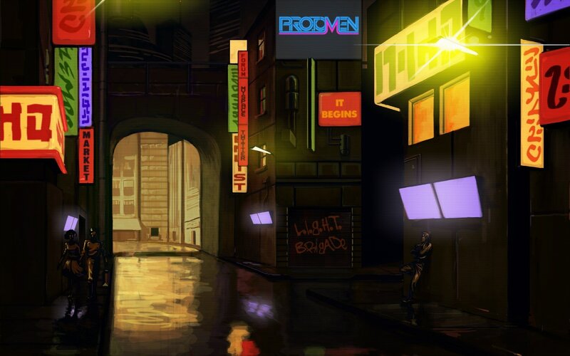 neon-lit cyberpunk alley