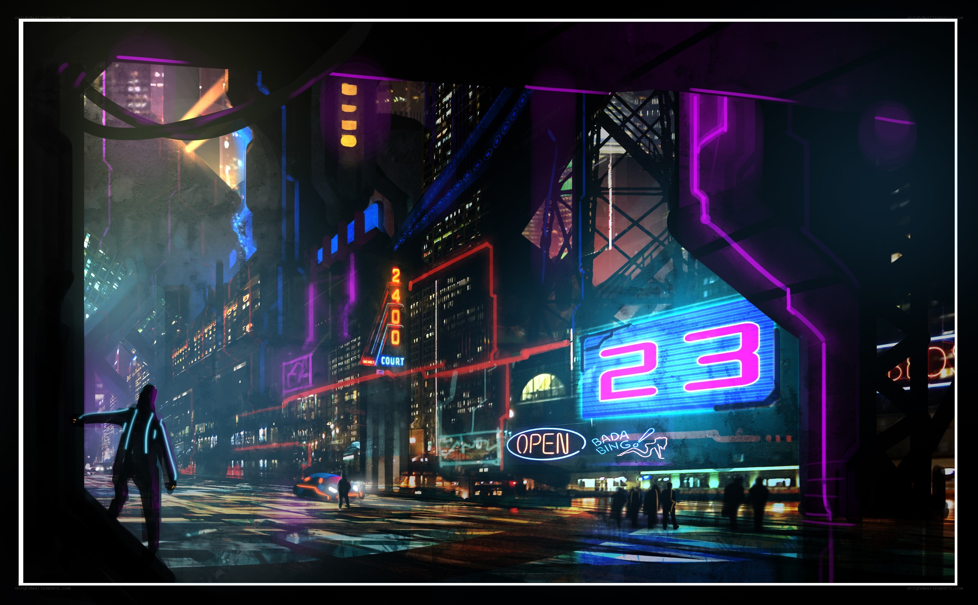 neon-lit cyberpunk cityscape