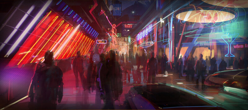 neon-lit cyberpunk street