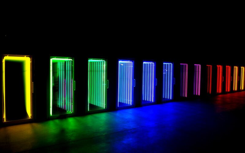 Neon-lit Door Installation — Black, Dramatic, Night