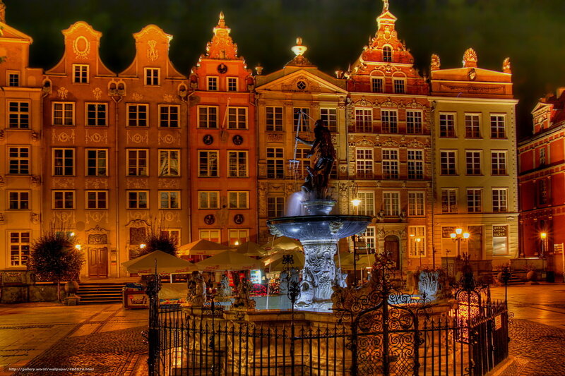 Neon-lit fountain in old town