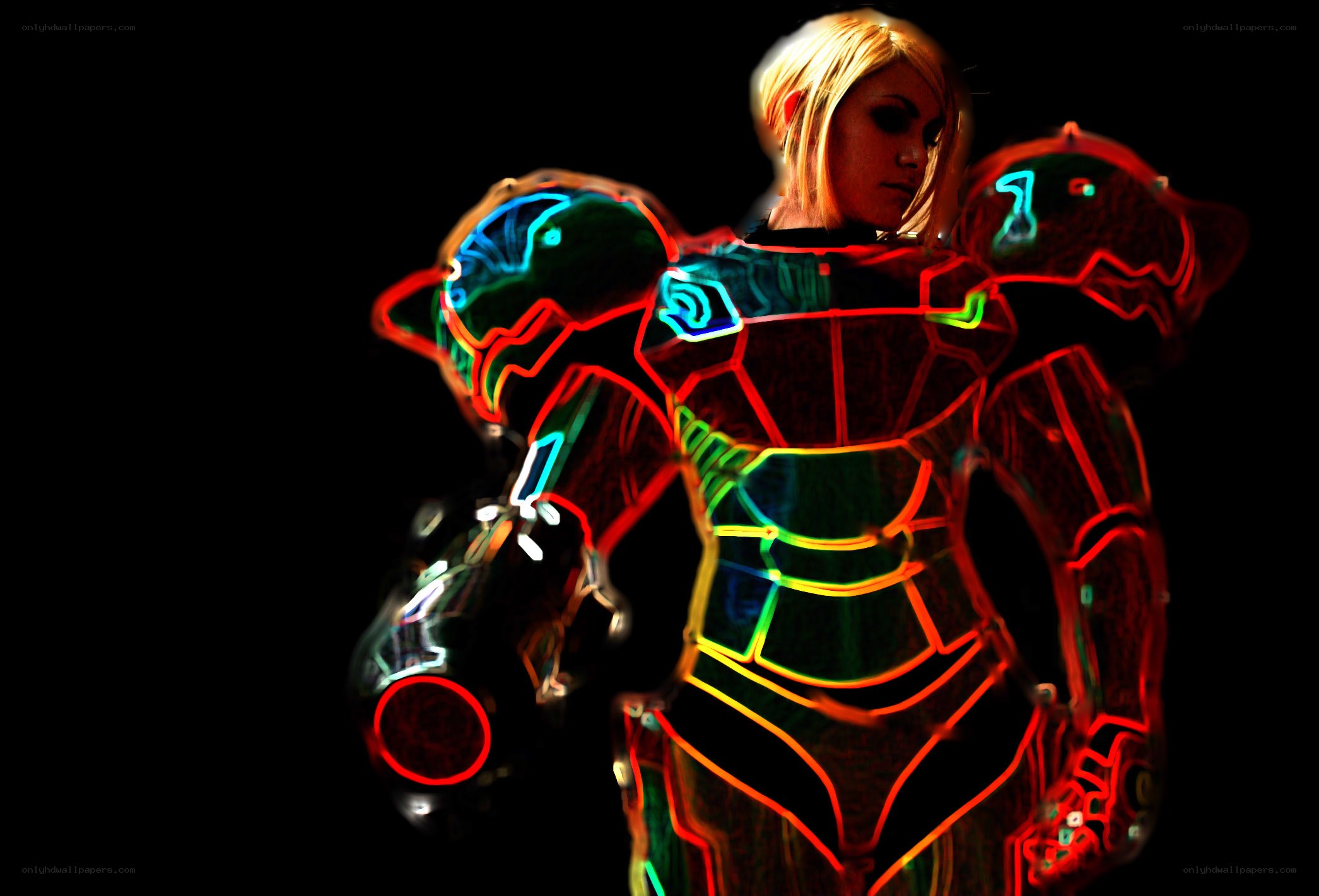 neon-lit futuristic armor