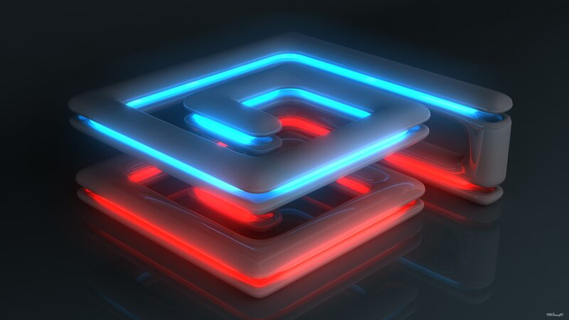 Neon-lit Geometric Shapes — Blue