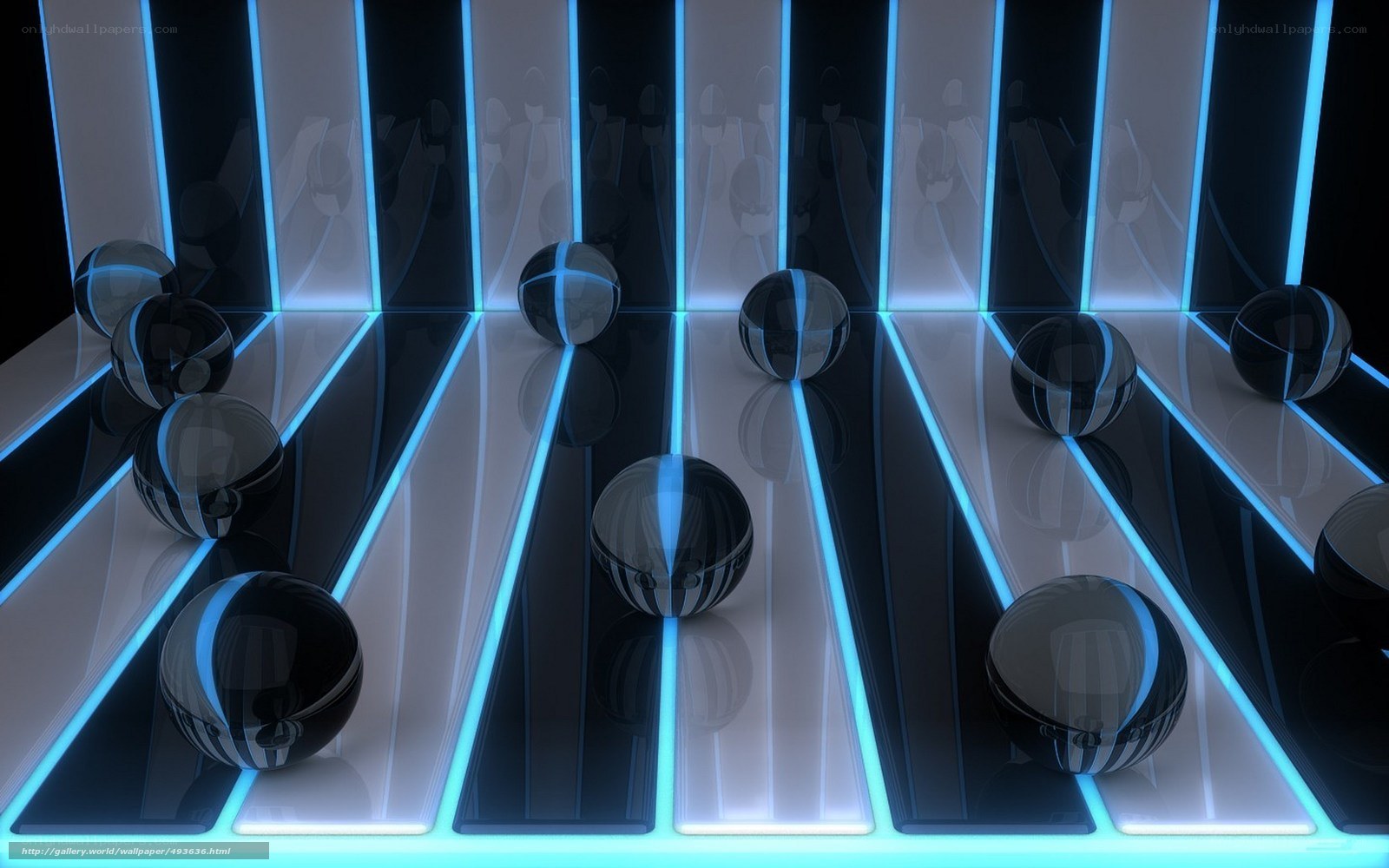 Neon-lit glass spheres