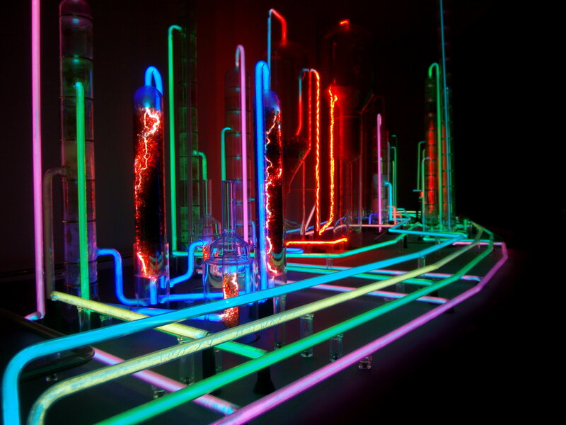 Neon-lit lab apparatus