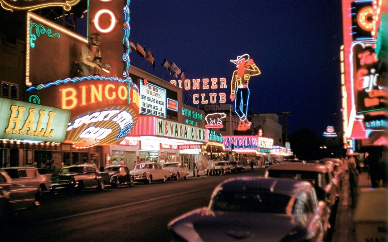Neon-lit Las Vegas street at night
