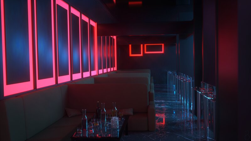 Neon-lit Lounge Booth