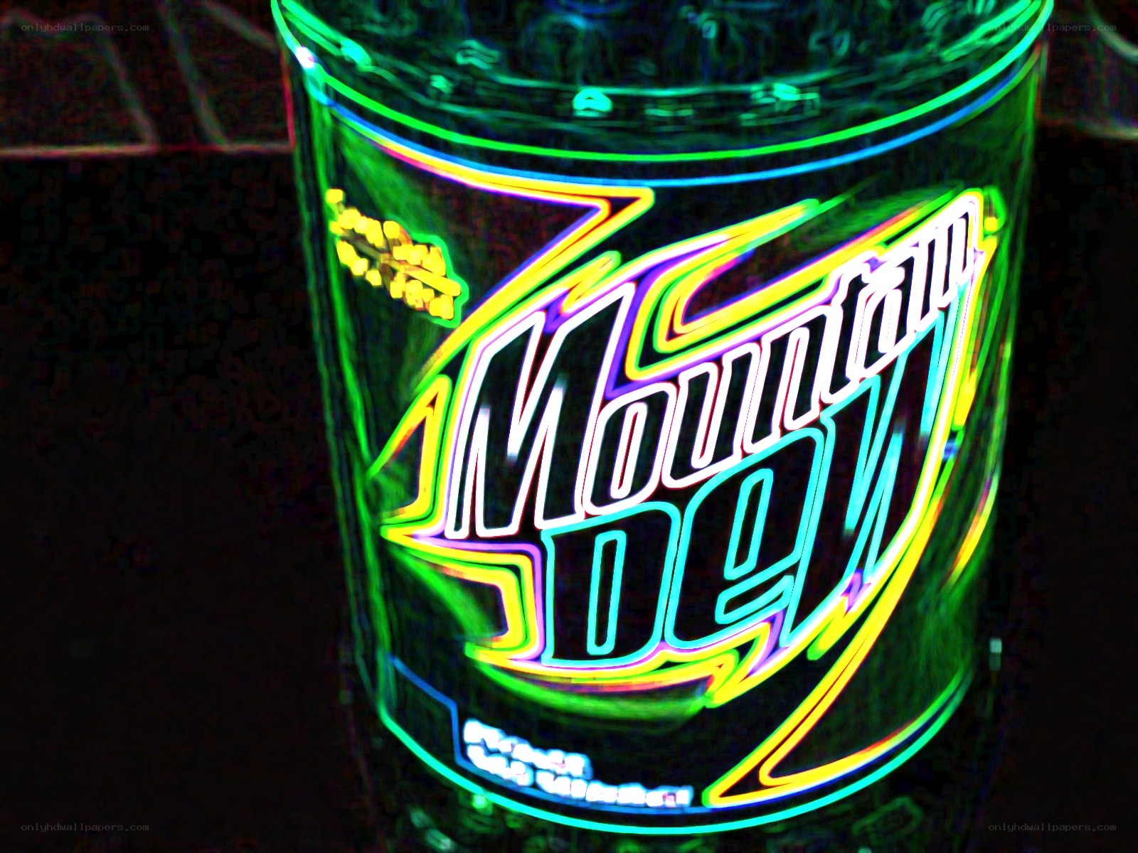 Neon-lit Mountain Dew bottle