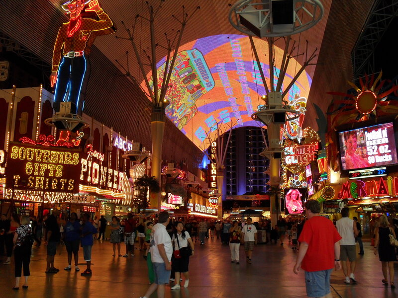 Neon-lit pedestrian walkway