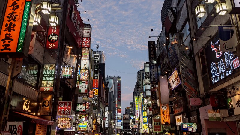 Neon-lit Street at Dusk