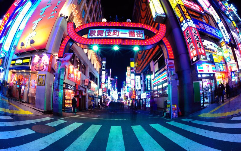 neon-lit street at night