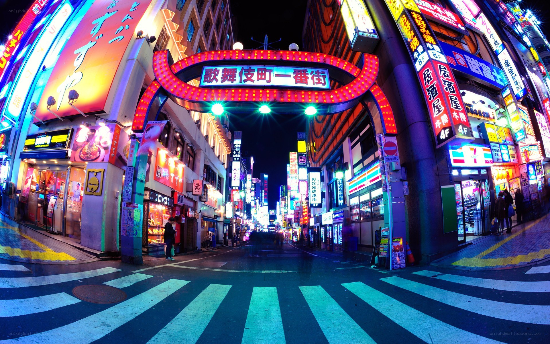 neon-lit street at night