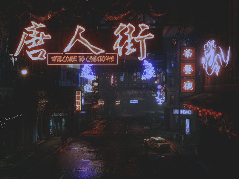 Neon-lit Street at Night — Black