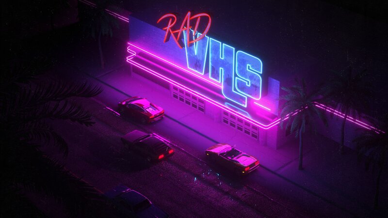 Neon-lit VHS Store
