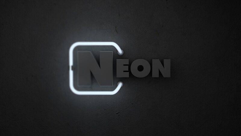 neon logo on dark wall
