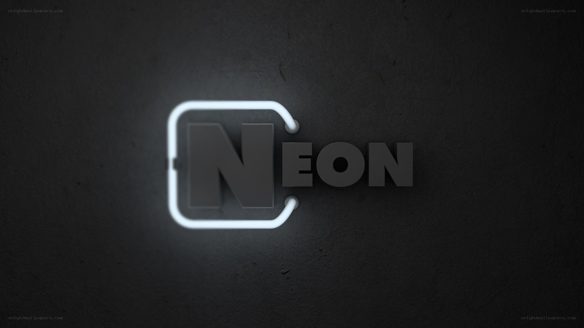 neon logo on dark wall