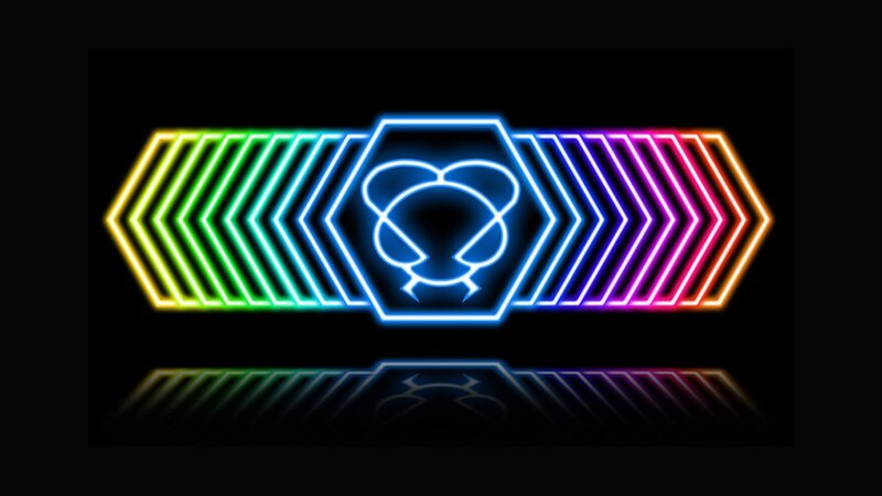 neon logo with rainbow arrows