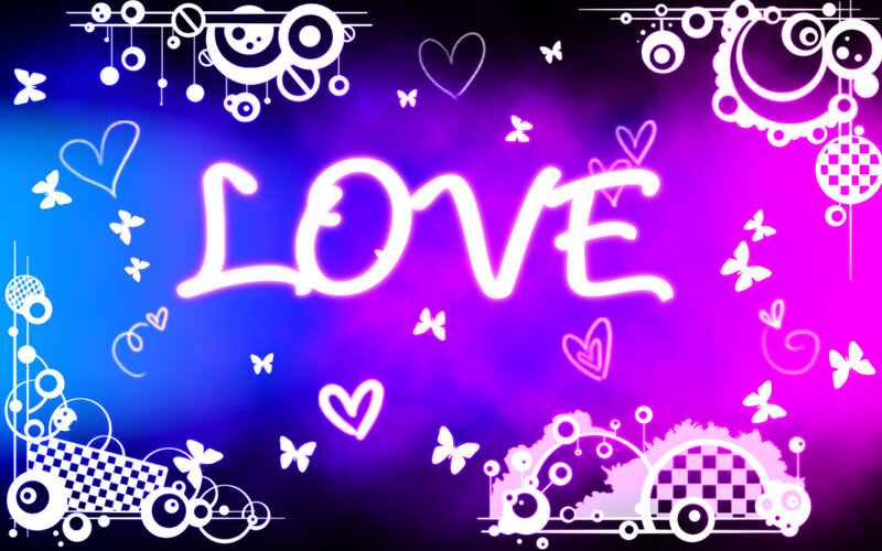 neon love design with hearts and butterflies
