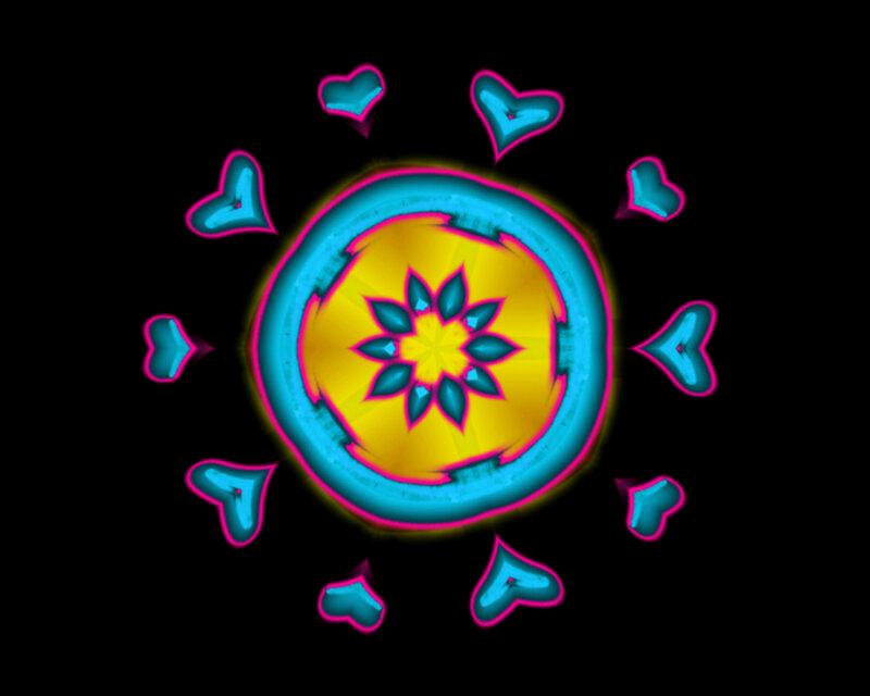 Neon Mandala with Hearts