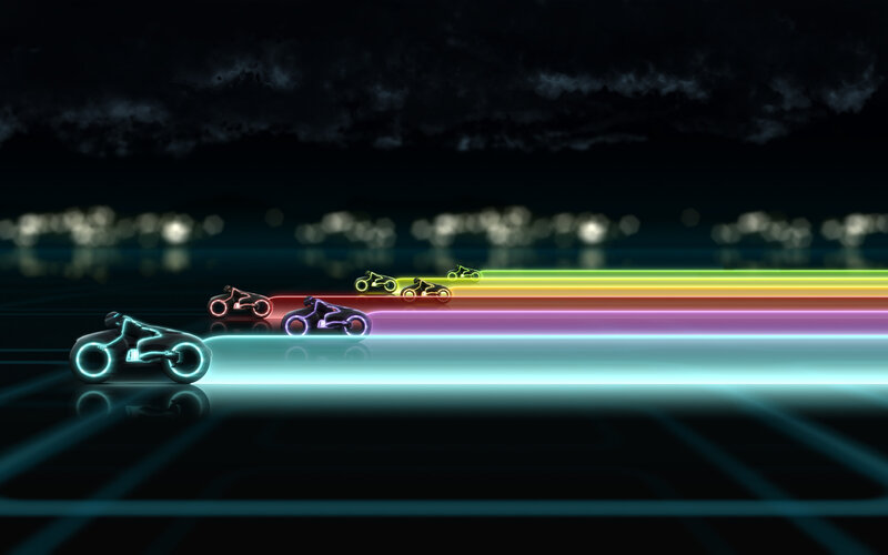 Neon motorcycle race at night