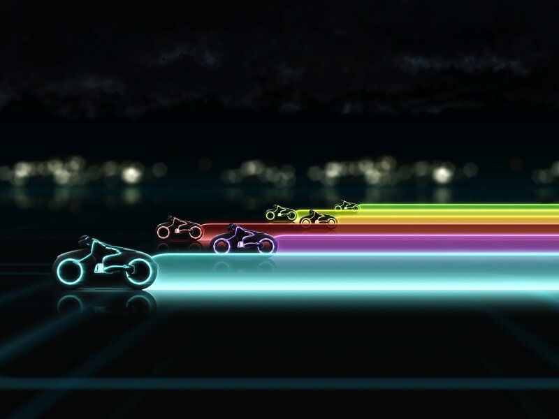 Neon motorcycle race at night