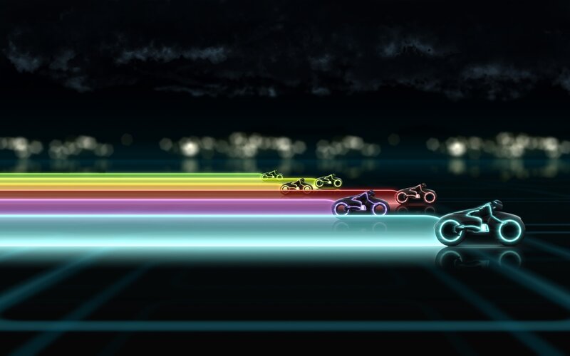 Neon motorcycle race at night