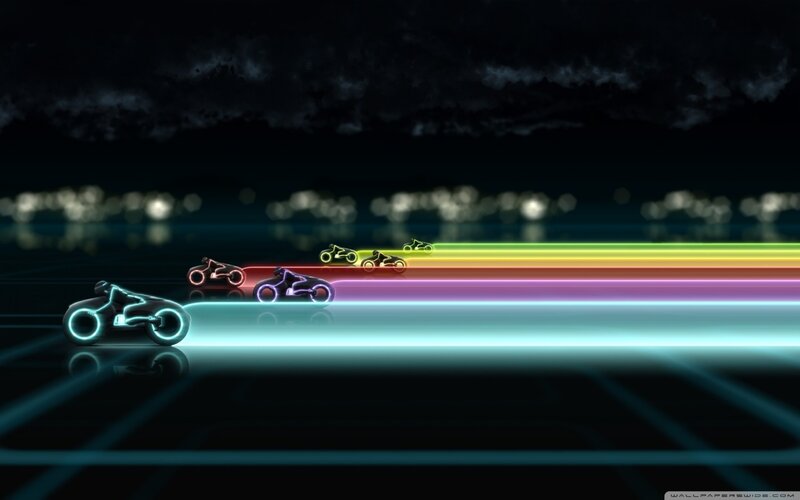 Neon motorcycle race at night