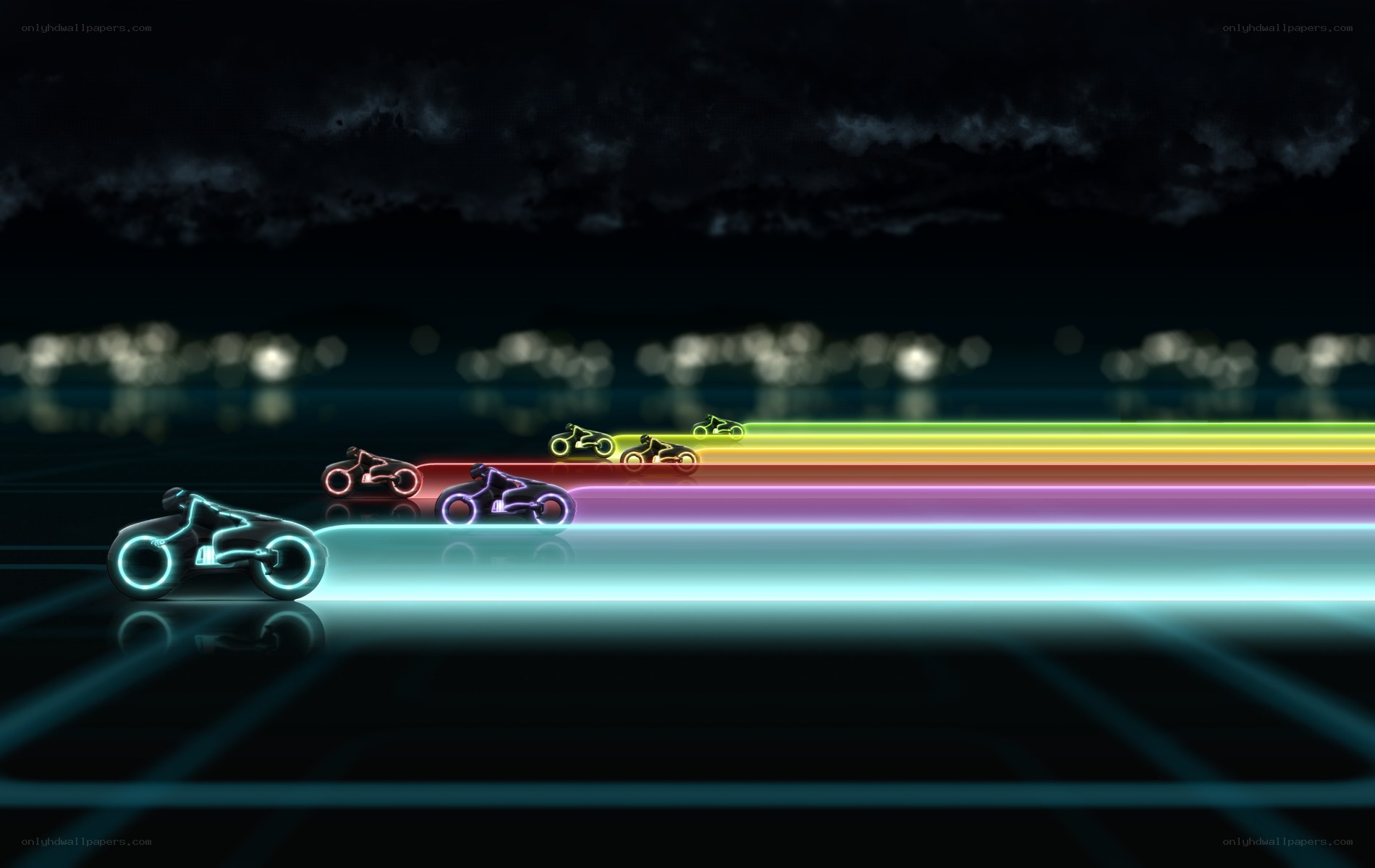 Neon motorcycle race at night