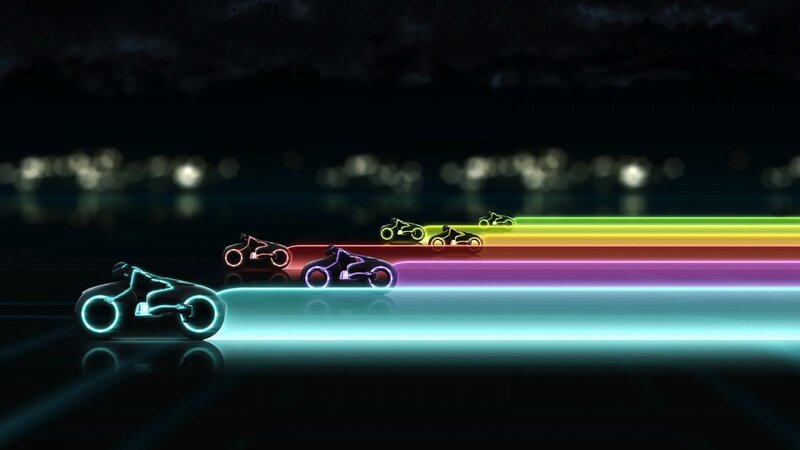 Neon Motorcycles Racing — Black, Dramatic