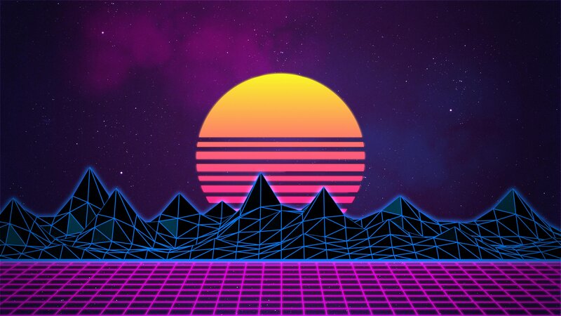 Neon Mountain Landscape — Purple