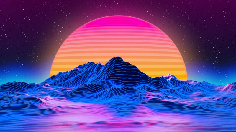 Neon Mountains at Sunset — Blue