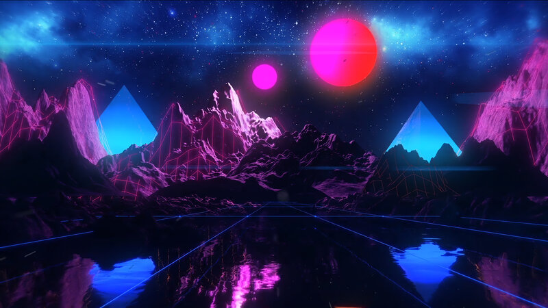 Neon Mountainscape — Purple