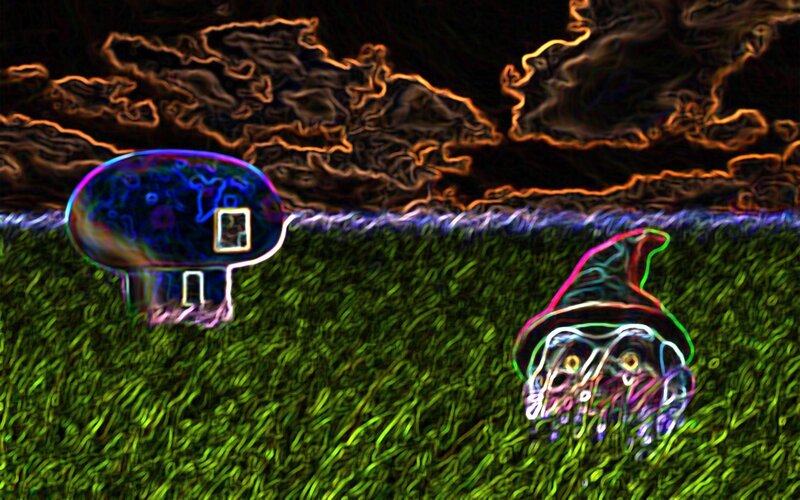neon mushroom house scene