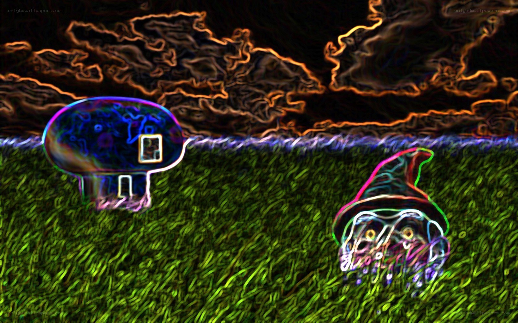 neon mushroom house scene